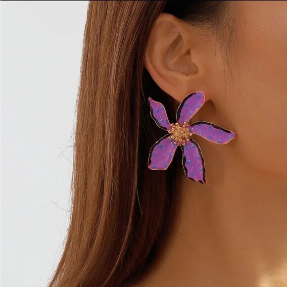 New ZARA tropical flower stud earrings - Picture 2 of 13